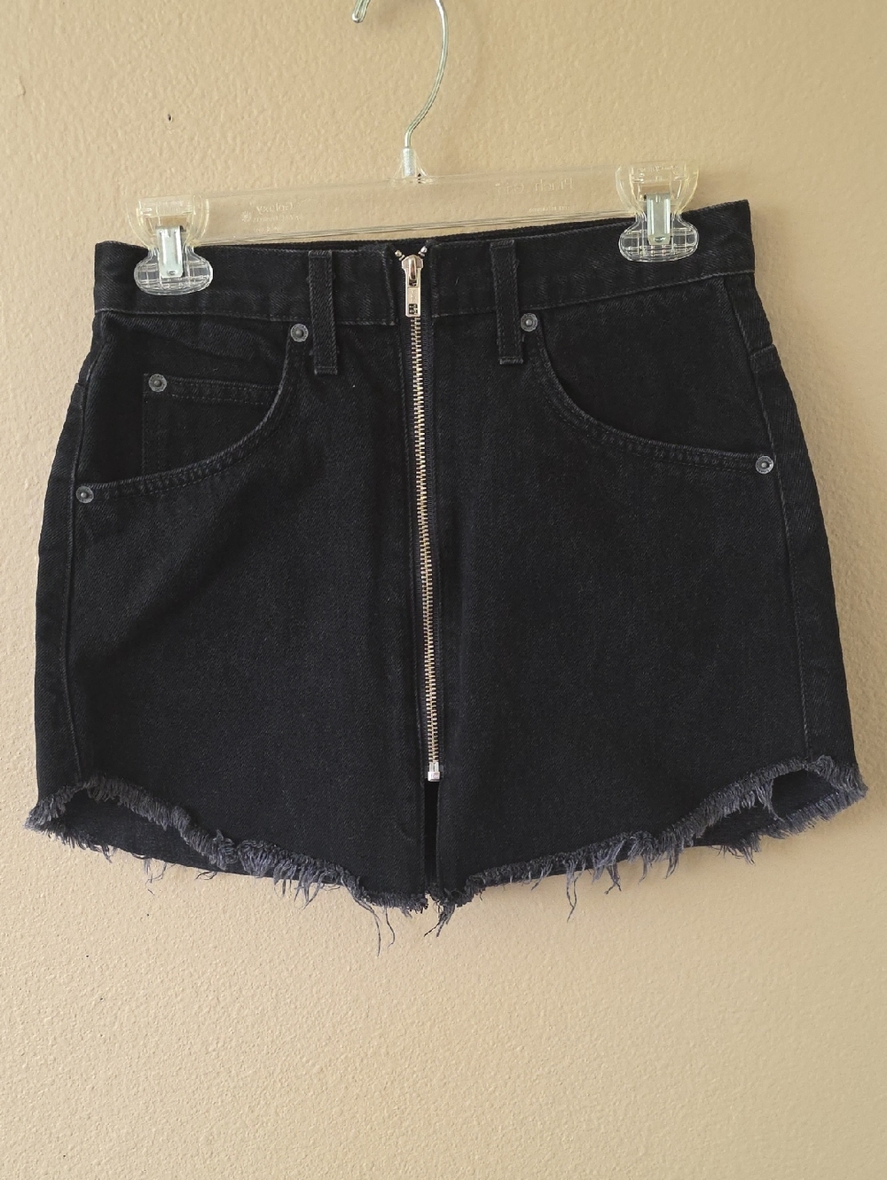 Carmar Womens Black Zipper Front Denim Skirt Casual Festival Summer - Size 27